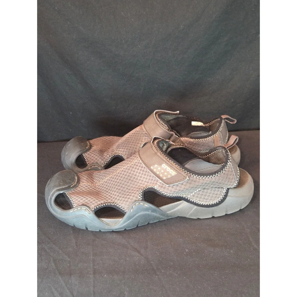 Crocs‎ Mens Swiftwater River Sandal Brown Mesh Adjustable Strap Size 12